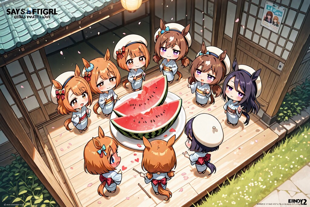 split a watermelon with a stick,『ちびちゃんと西瓜』。