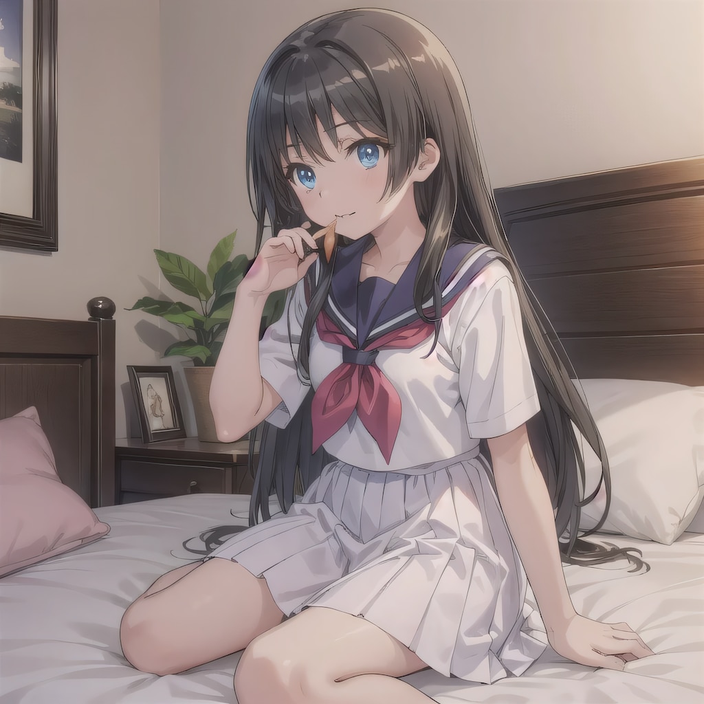 黒髪ロングで寝室の少女６