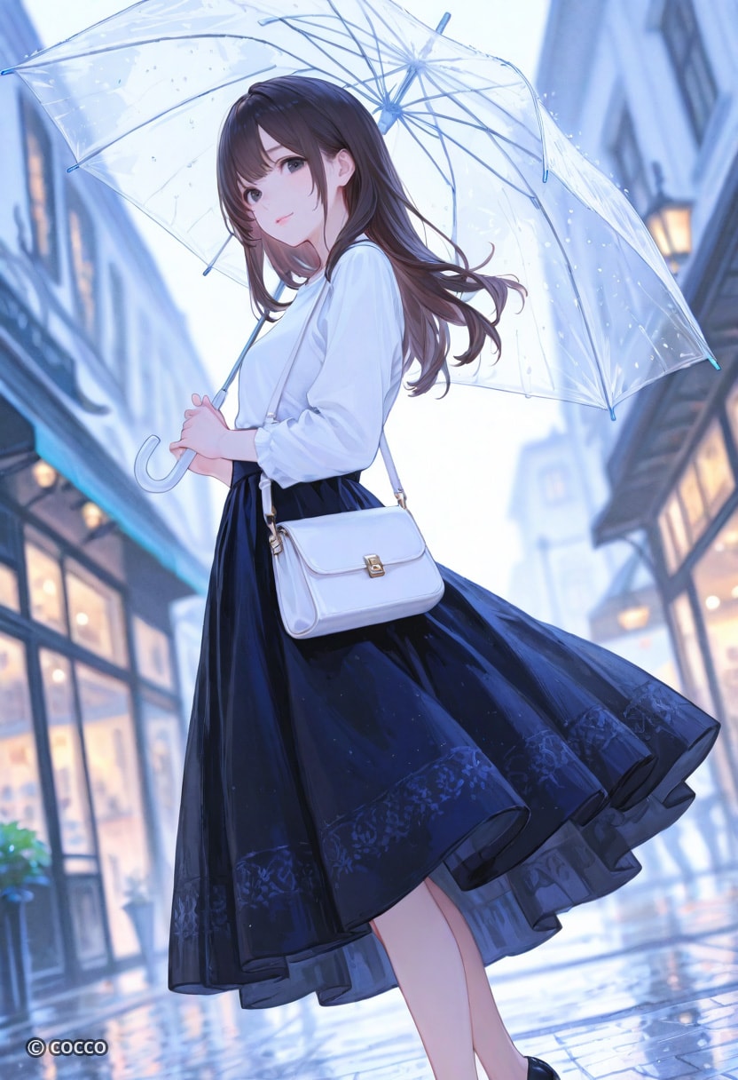 小雨の中