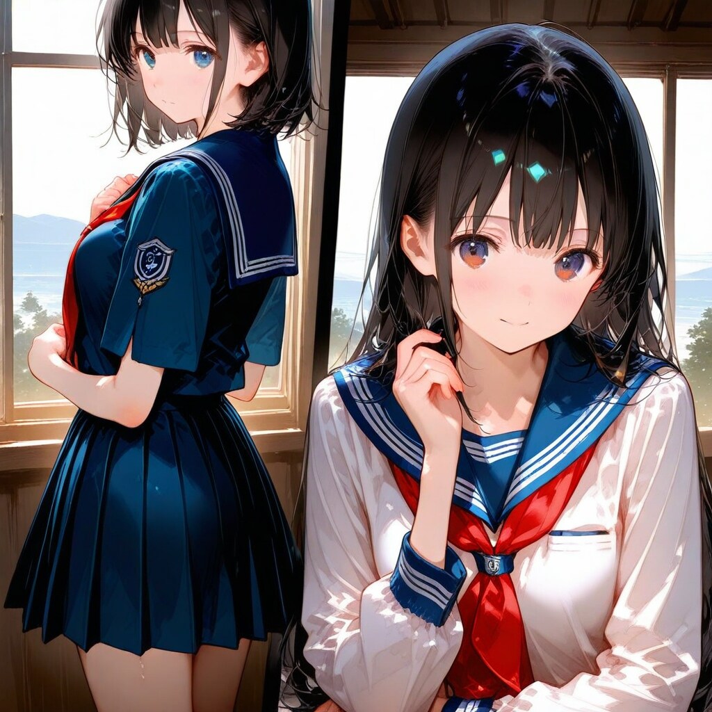２人のセーラー服を着た女子高校生