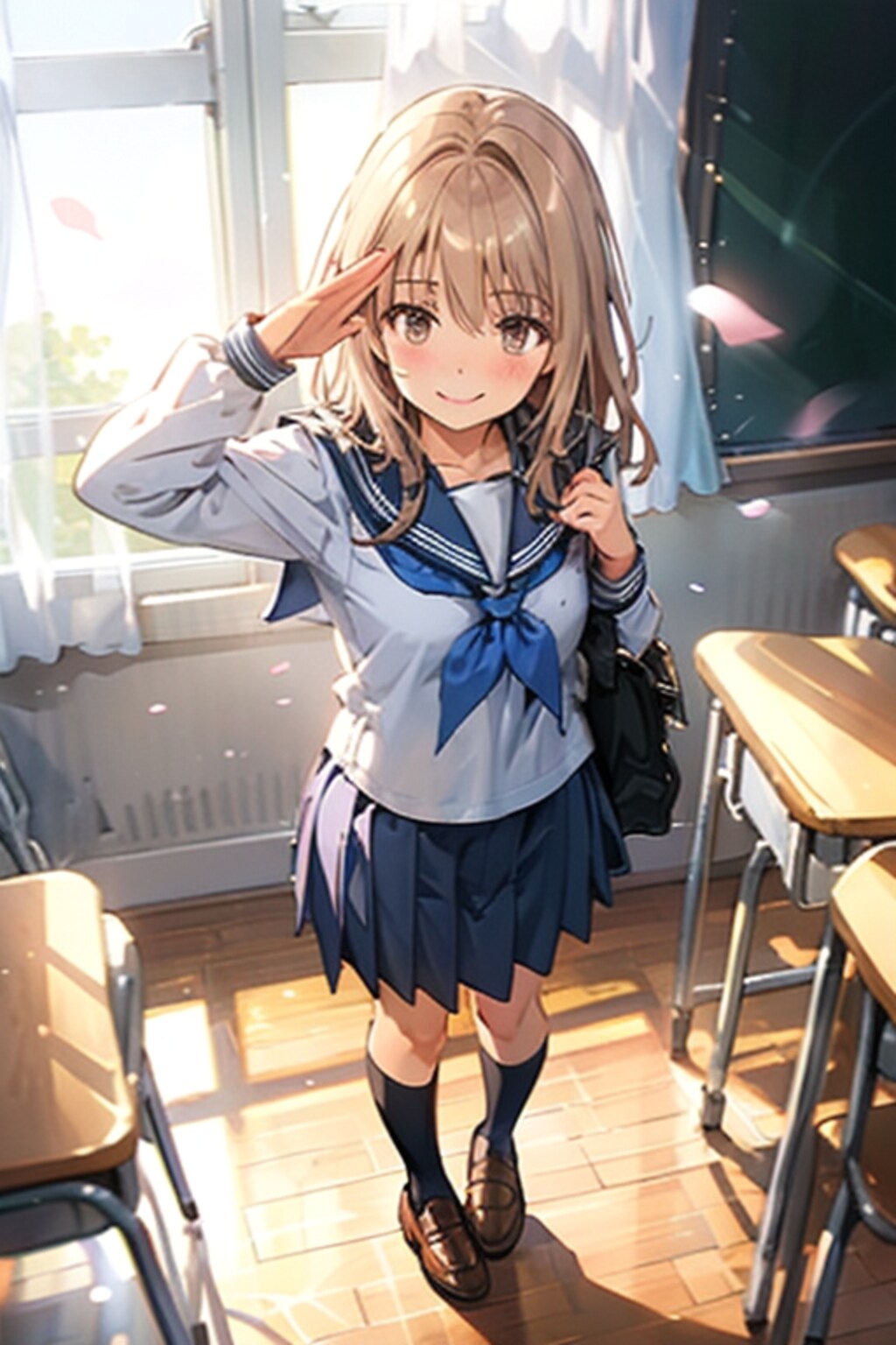 敬礼する女の子