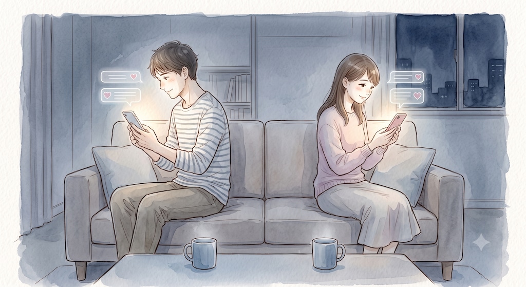 二人と二人の夜　★実験イラスト（AI併用作品）★
