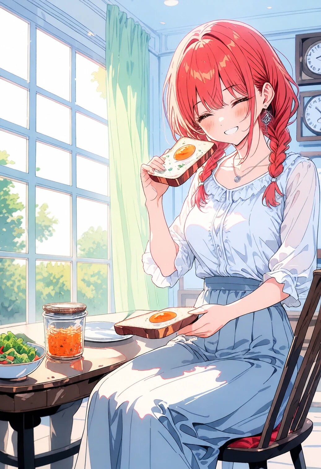 朝食を食べる美少女
