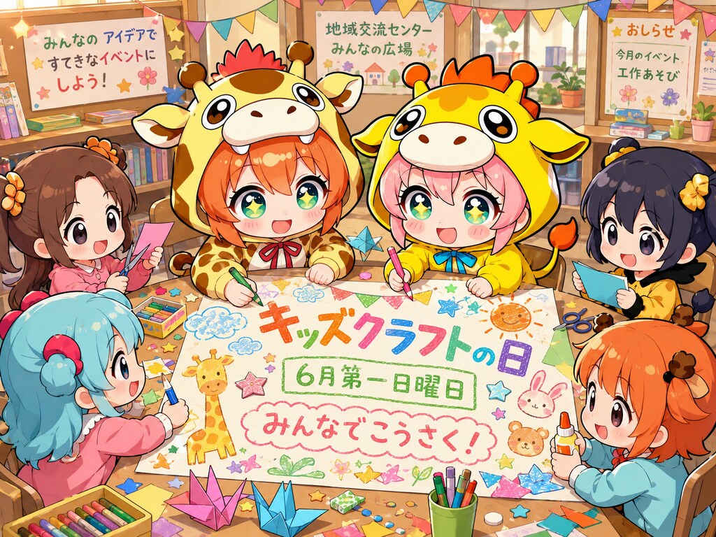 日曜工作を楽しむキリン着ぐるみちび子ちゃん
