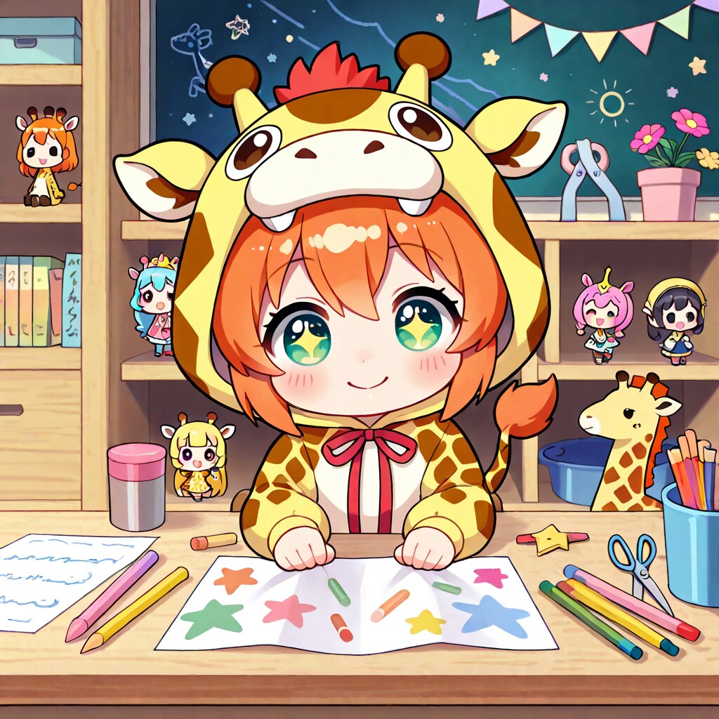 日曜工作を楽しむキリン着ぐるみちび子ちゃん
