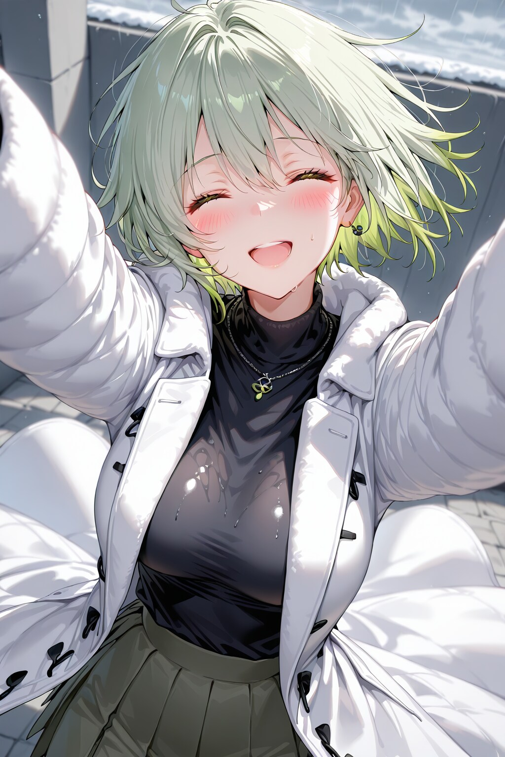 MESSY Hairの女の子と白コート