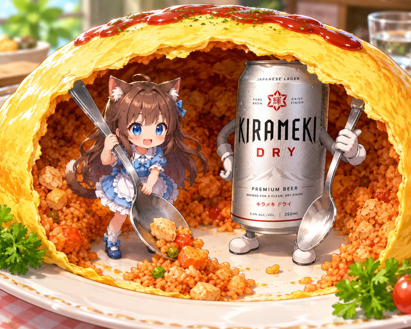 オムライスを食べる小さな女の子