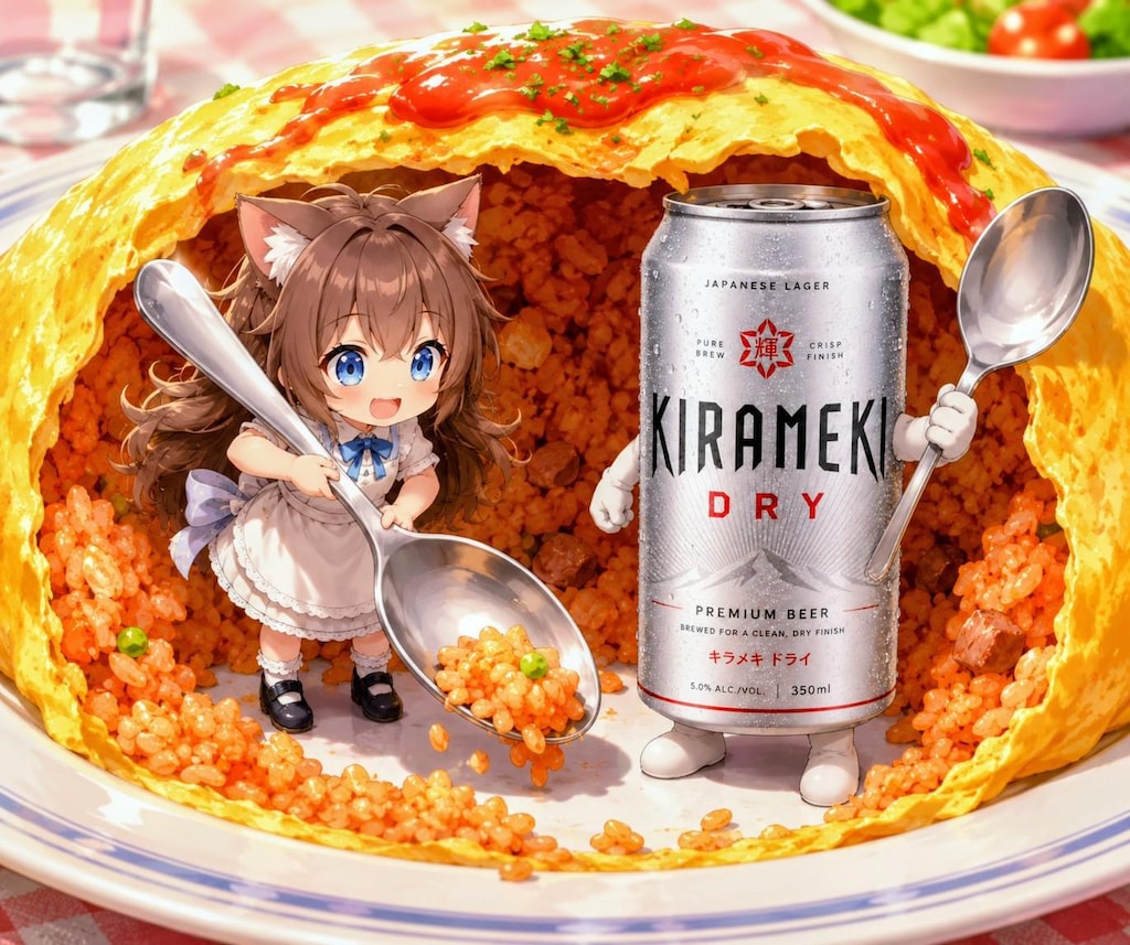 オムライスを食べる小さな女の子
