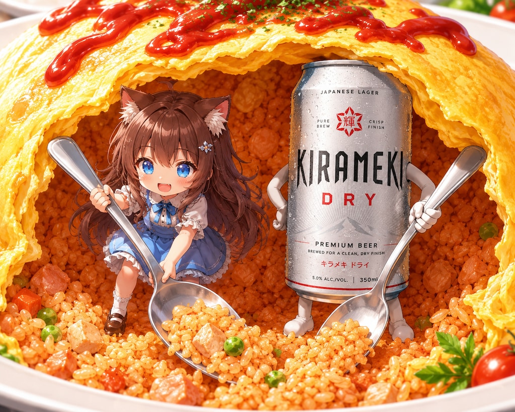 オムライスを食べる小さな女の子
