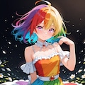 虹色のワンピースを着た虹色の髪の美少女 2枚目