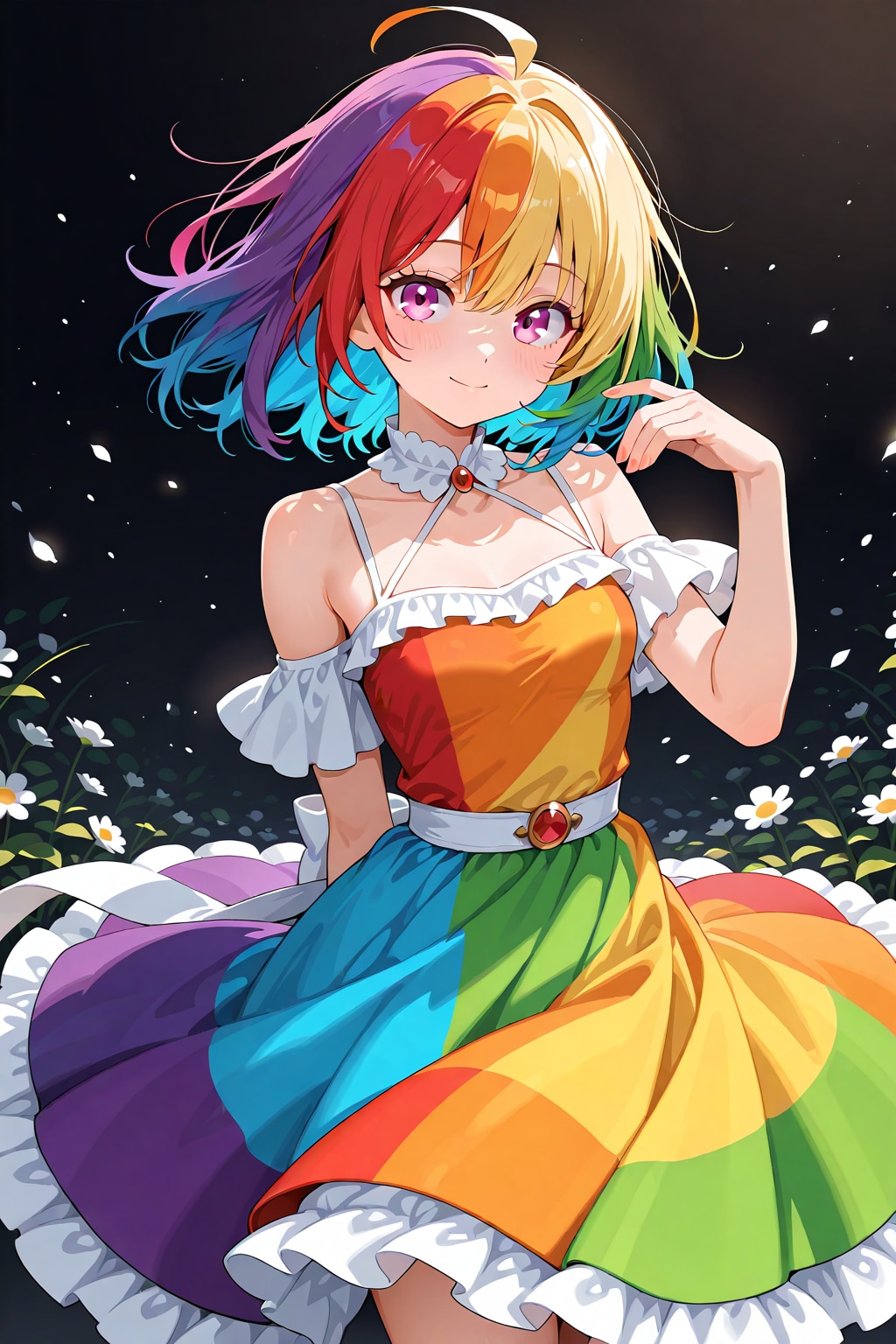 虹色のワンピースを着た虹色の髪の美少女
