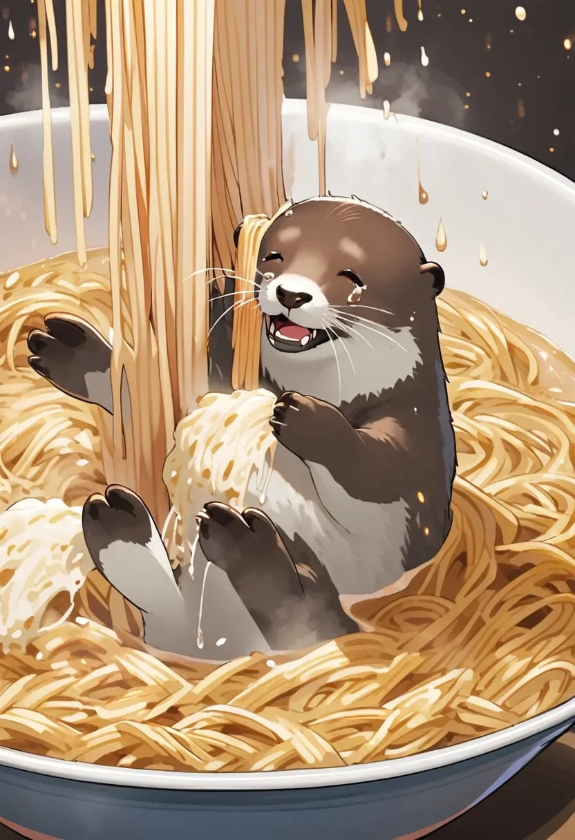 ラーメン風呂に入れられたカワウソ