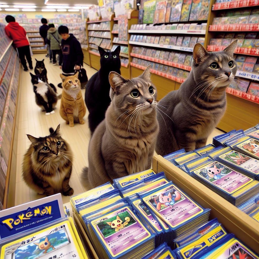 ポケカを買いに並ぶ猫_20231204