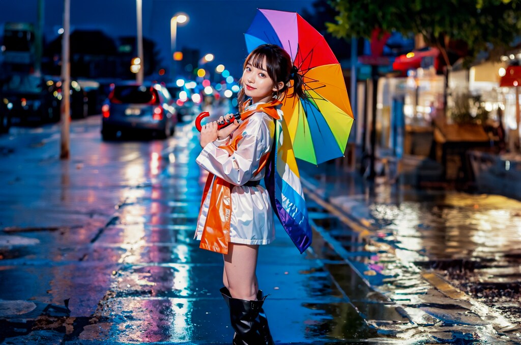 雨で夜でも楽しんで