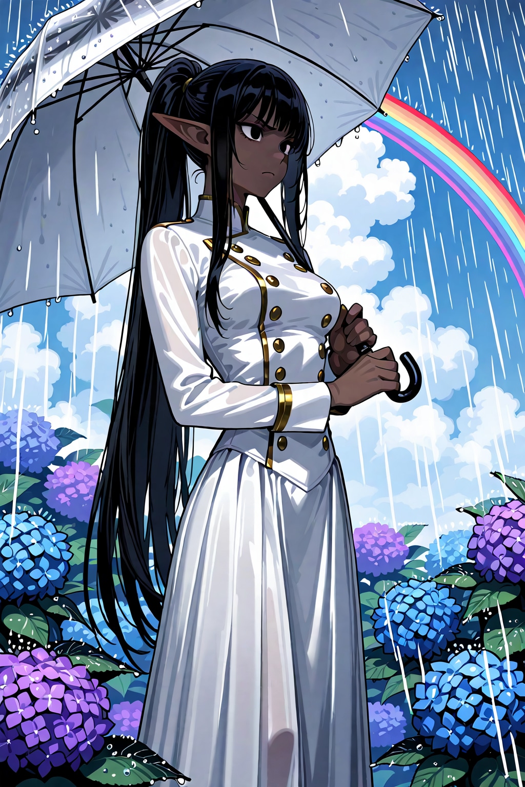 梅雨傘雨紫陽花そして虹