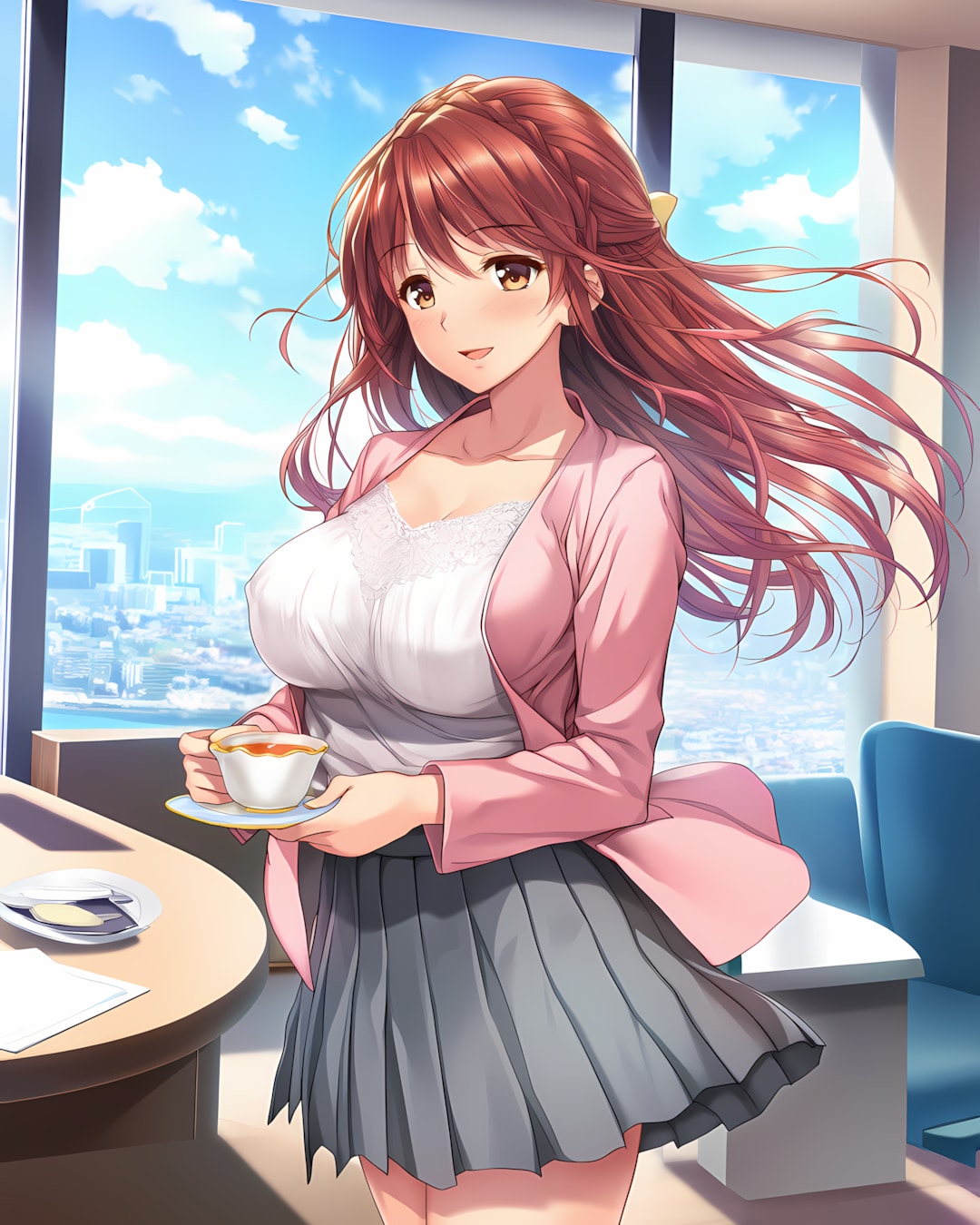 ☕️春色ピンクのジャケット🌸オフィスで一息✨ | の人気AIイラスト・グラビア