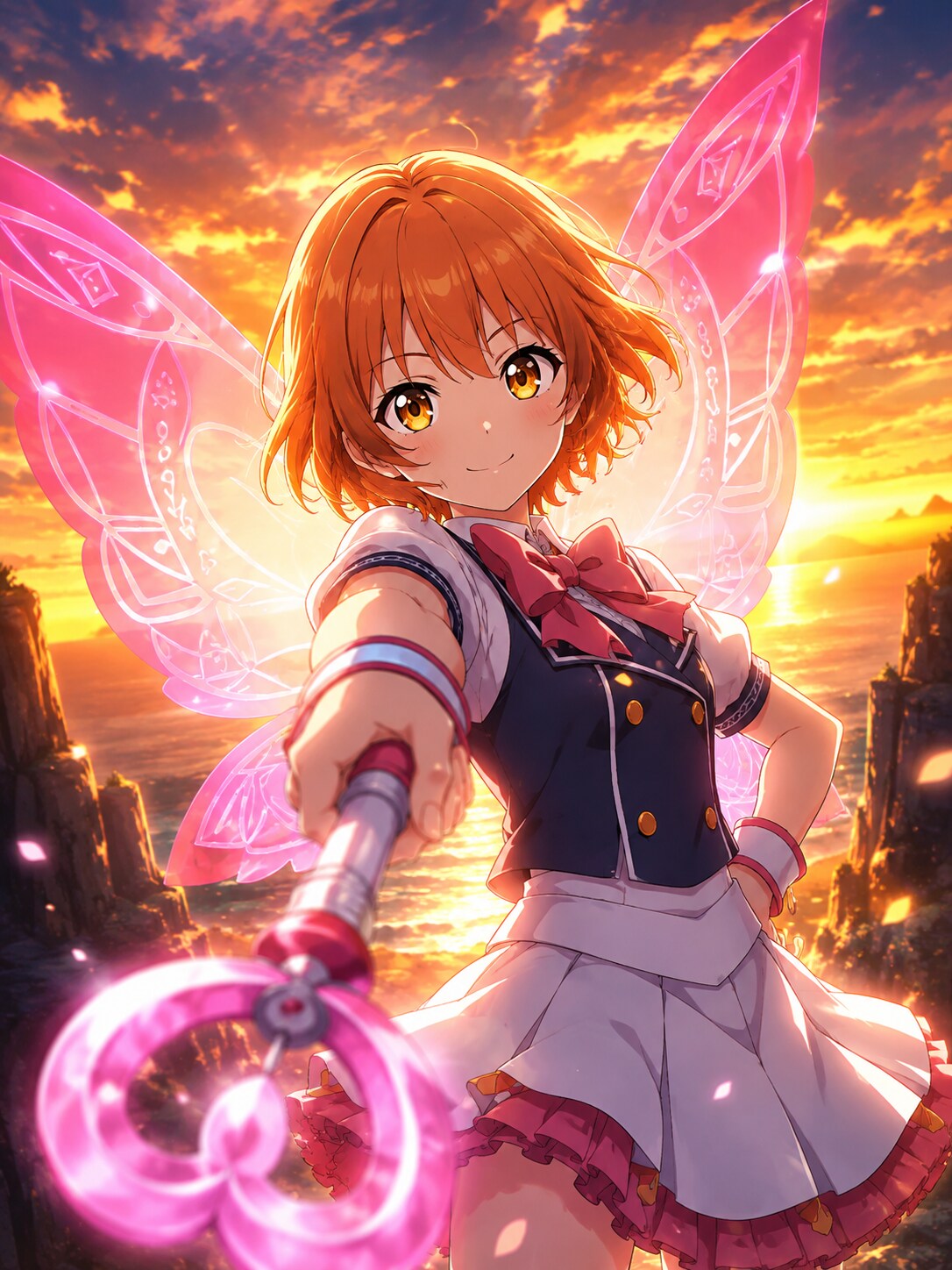 夕日を背に