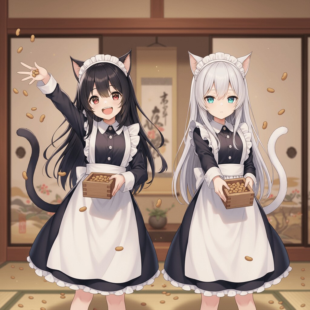猫耳メイドたちの節分