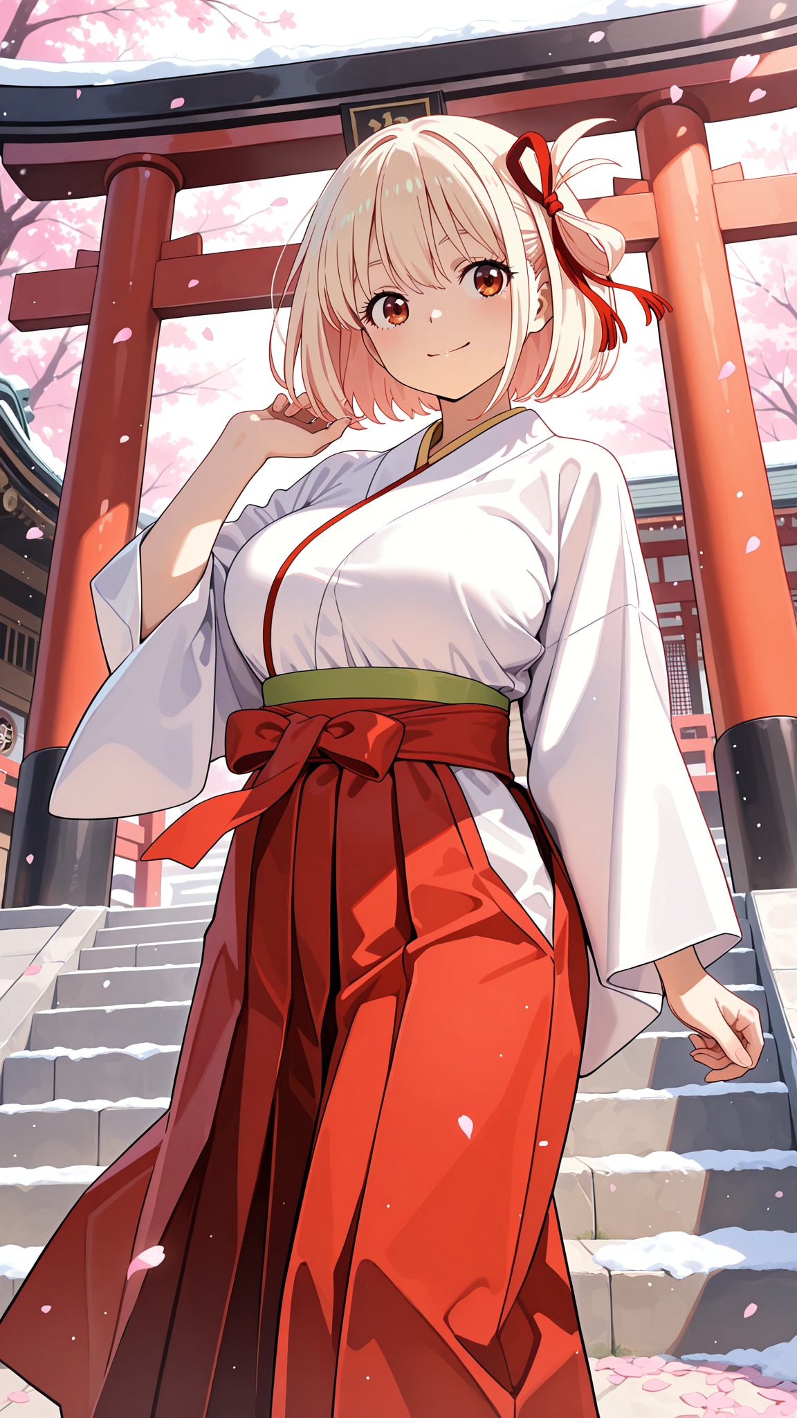 桜舞う神社