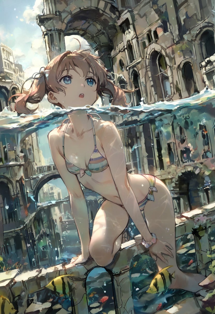 水に沈んだ都市(水彩タッチ)(13) | の人気AIイラスト・グラビア