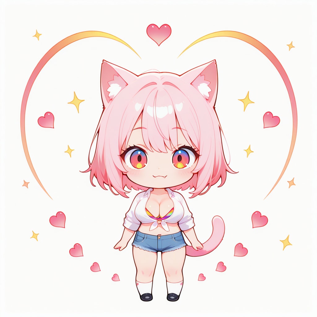 ちびキャラピンク髪猫耳さん