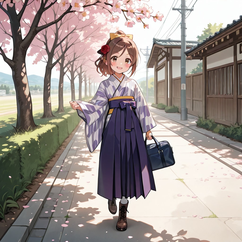着物娘の通学　野薔薇