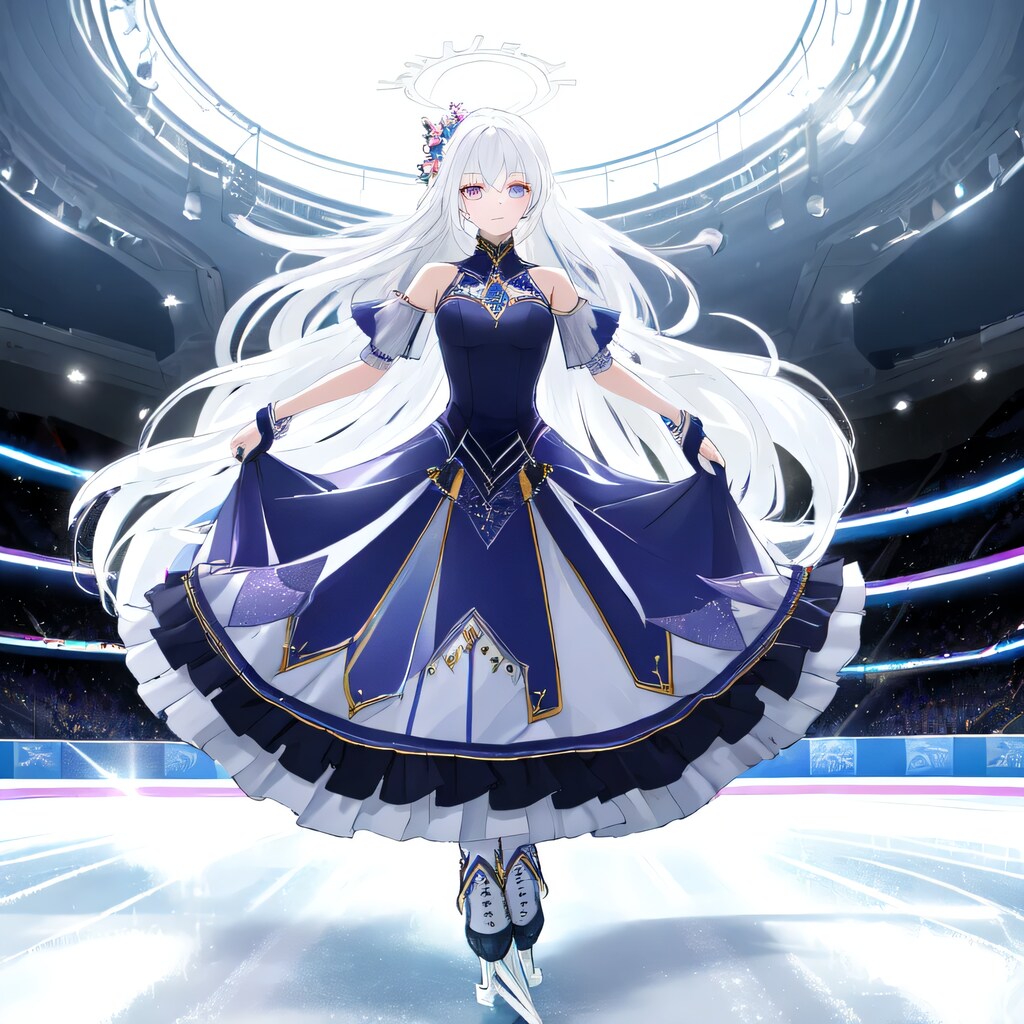 白髪ロングでアイススケートの少女４
