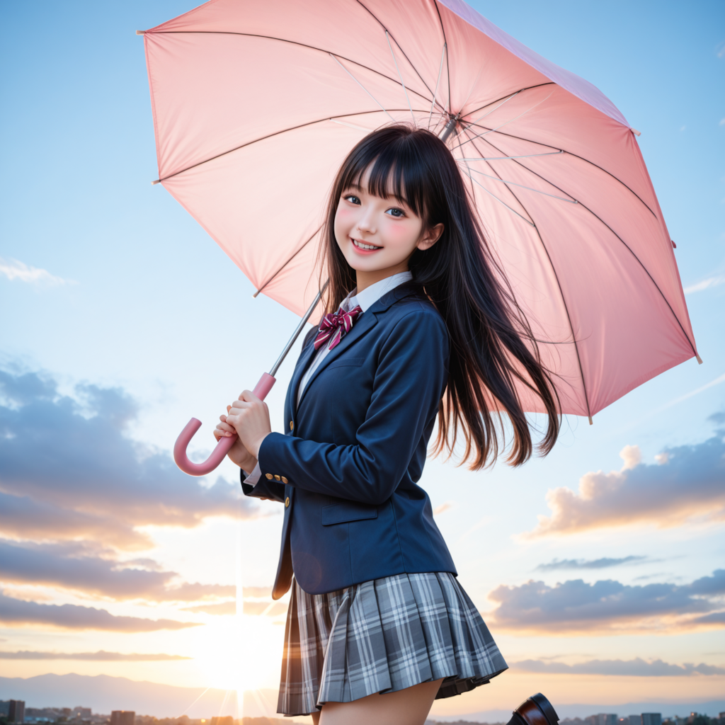 女子高生と傘