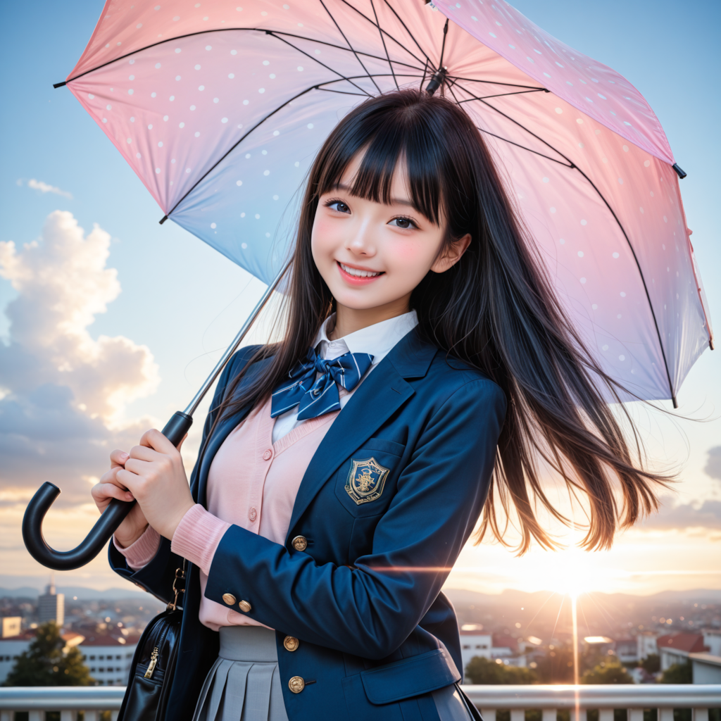 女子高生と傘