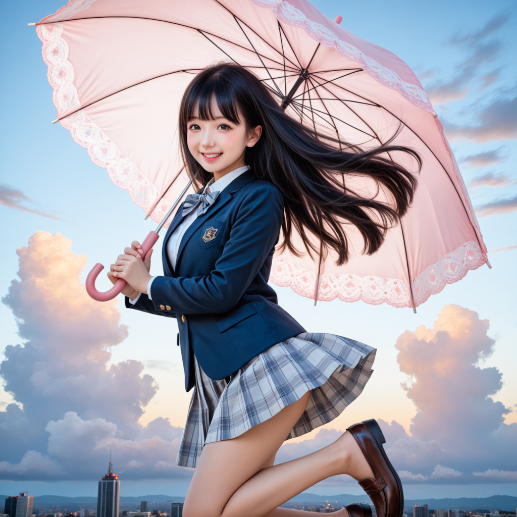 女子高生と傘