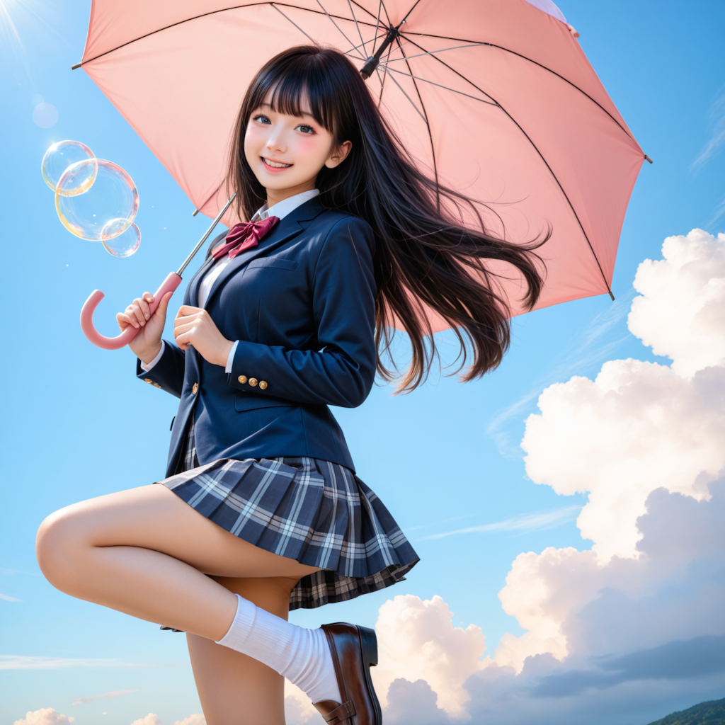 女子高生と傘