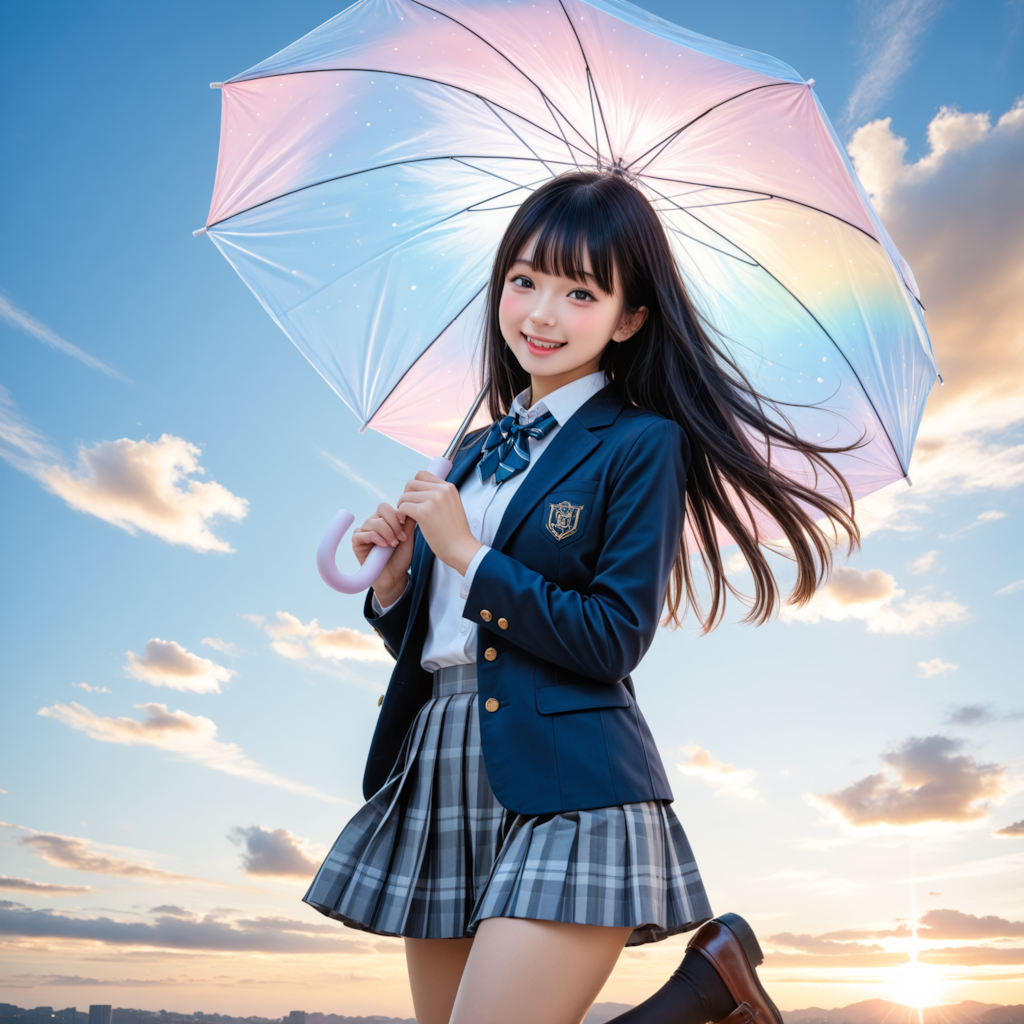 女子高生と傘