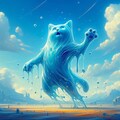 油絵ファンタジー、猫の姿になる水色透明スライム 4枚目