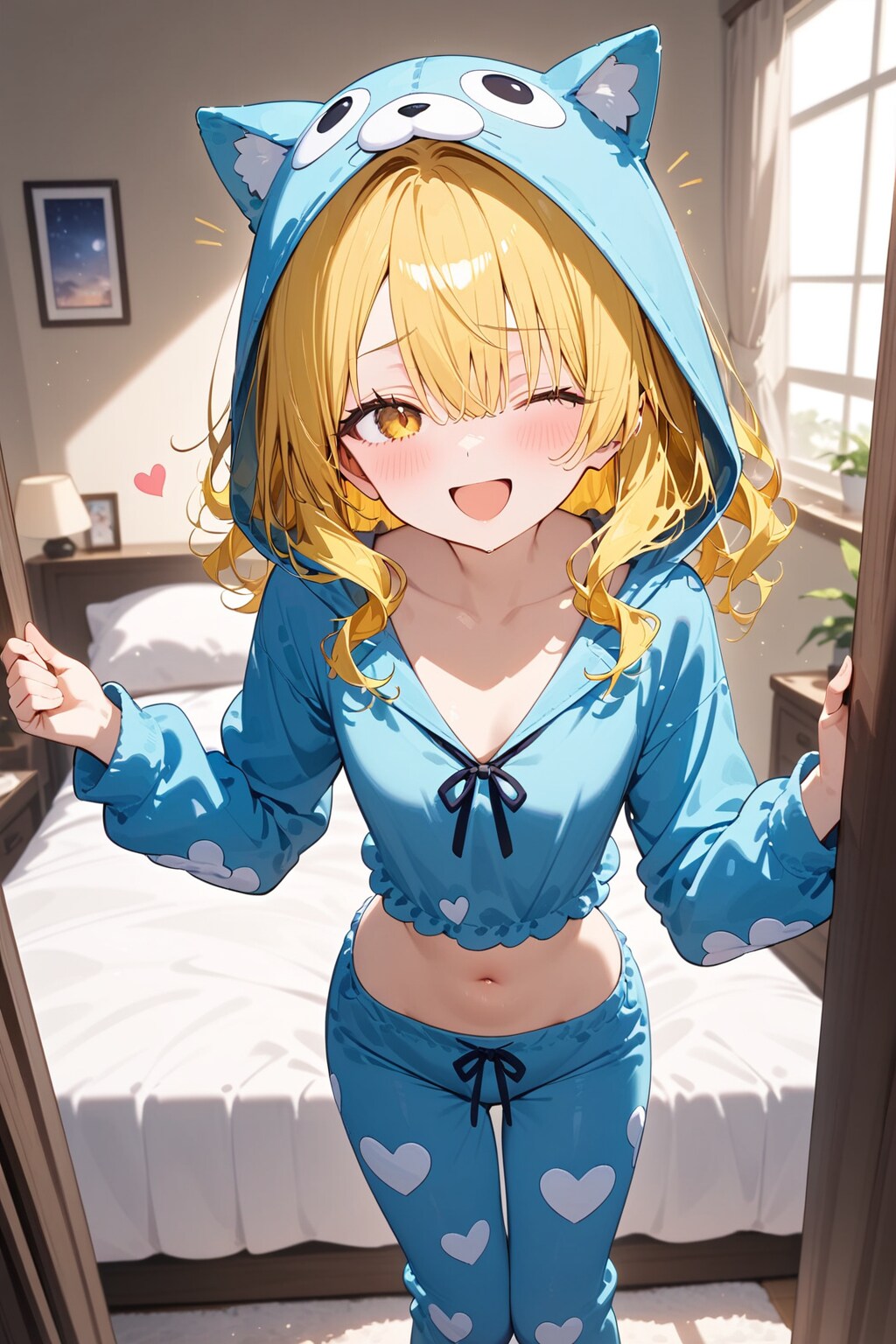 パジャマでへそ出しウィンク