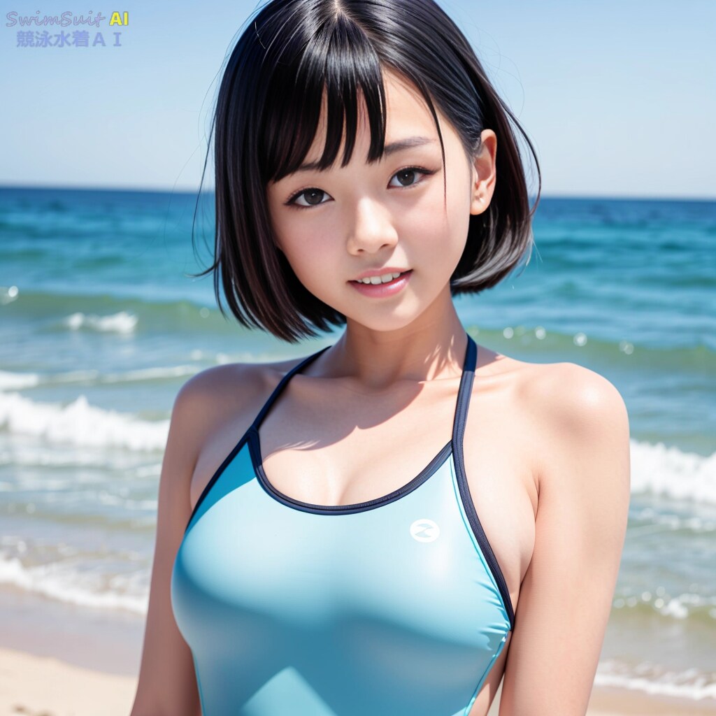 水色の水着の彼女