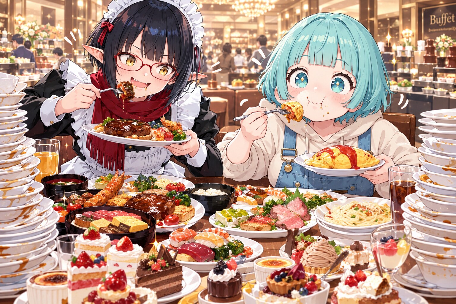【コラボ】ビュッフェ出禁コンビ | の人気AIイラスト・グラビア