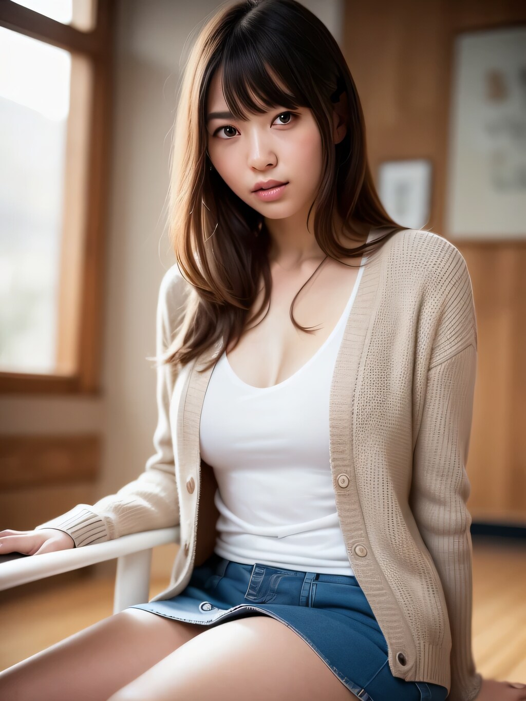 黒髪ロングでカーディガンの美女２