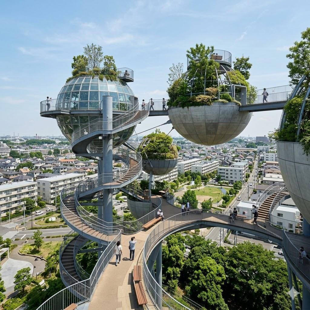 惑星っぽい公園と散歩道