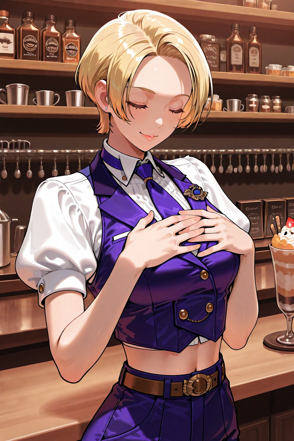 かっこかわいいカフェバーオーナージェシカ・ブレストンのパフ袖カフェバー経営