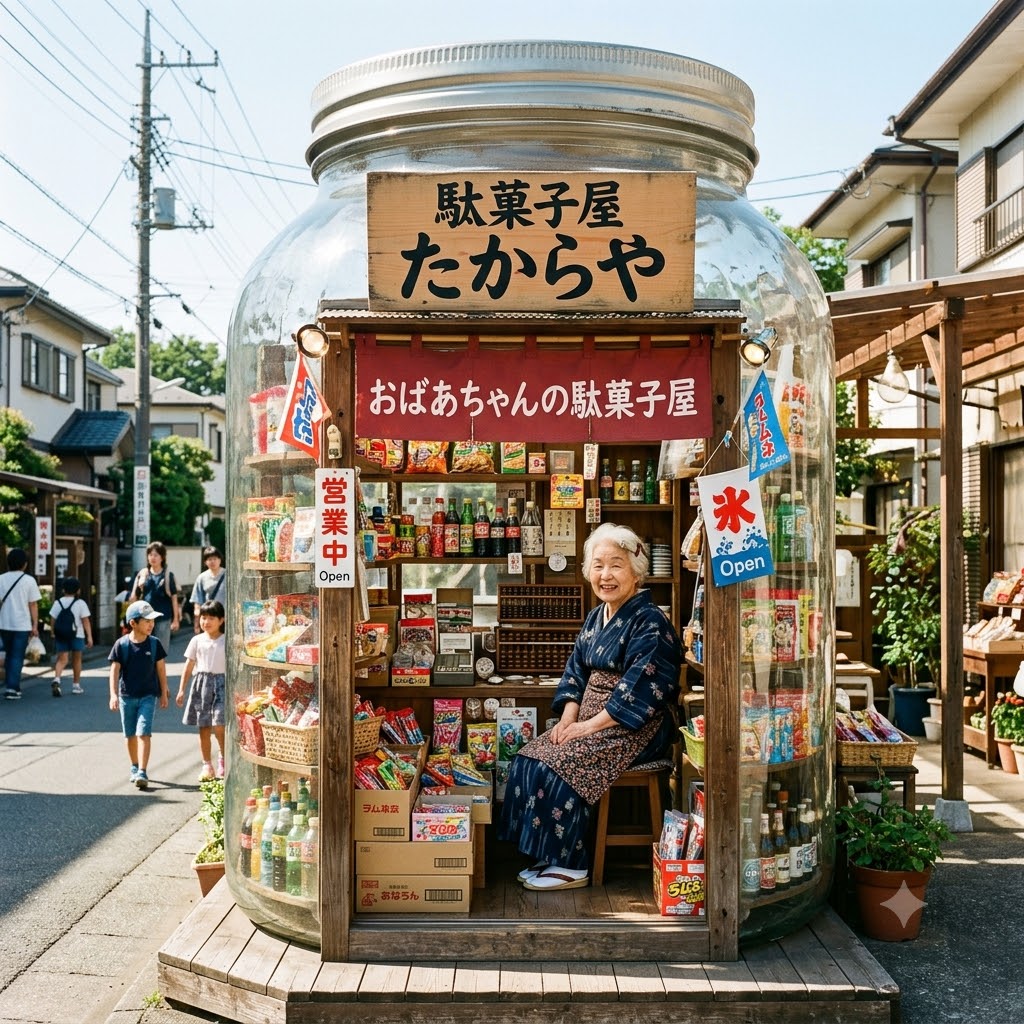 透明の瓶の駄菓子屋