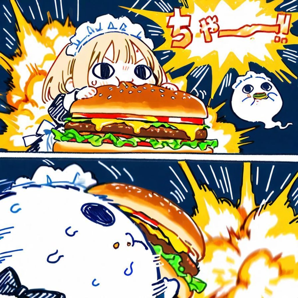 ( >ω<)🍔💥💥💥→( ◉□◉)🍔💥💥💥