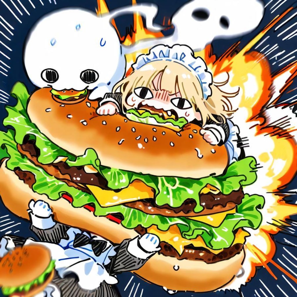 ( >ω<)🍔💥💥💥→( ◉□◉)🍔💥💥💥