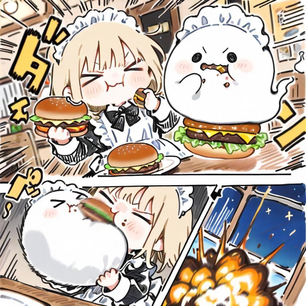 ( >ω<)🍔💥💥💥→( ◉□◉)🍔💥💥💥