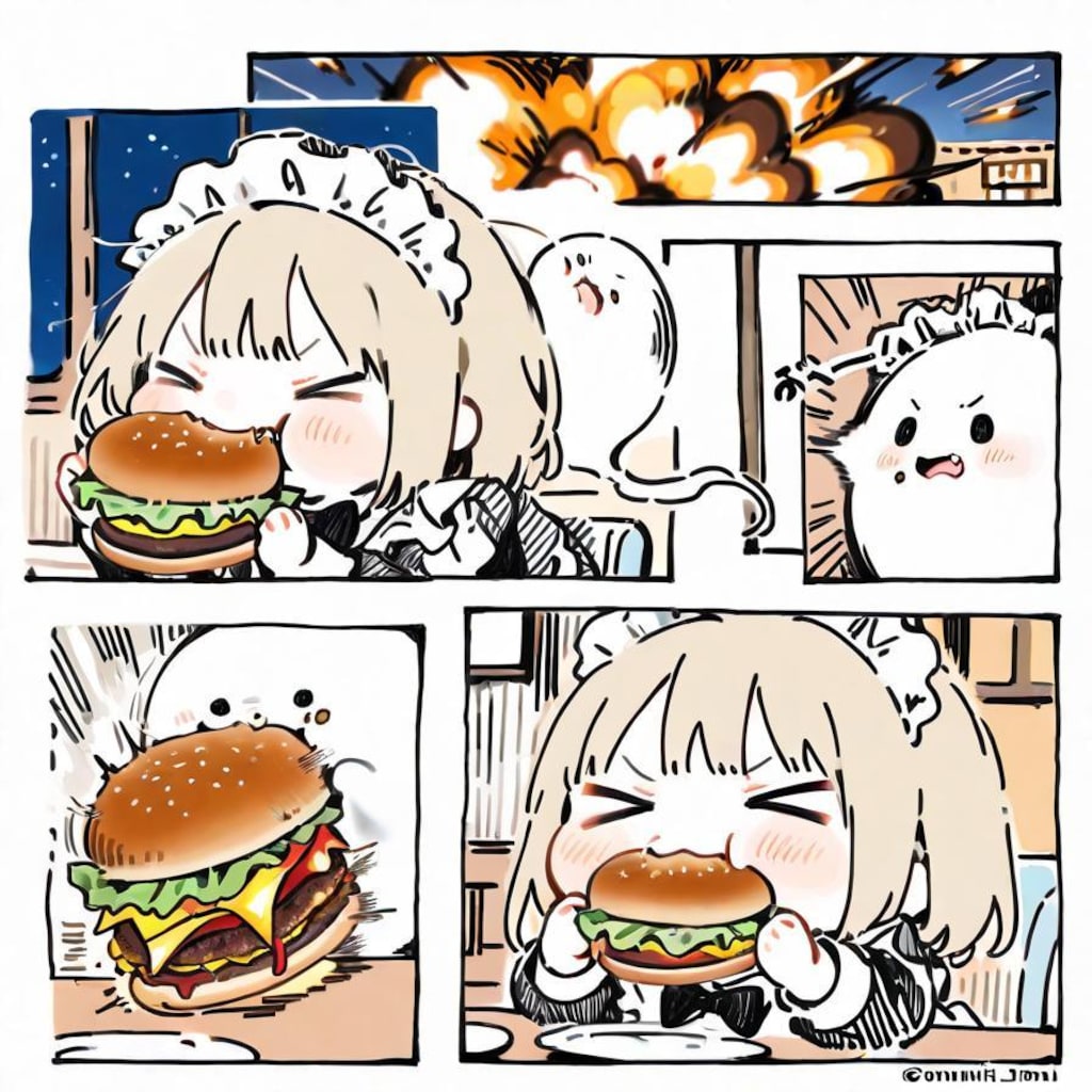 ( >ω<)🍔💥💥💥→( ◉□◉)🍔💥💥💥