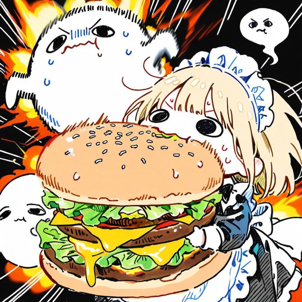 ( >ω<)🍔💥💥💥→( ◉□◉)🍔💥💥💥