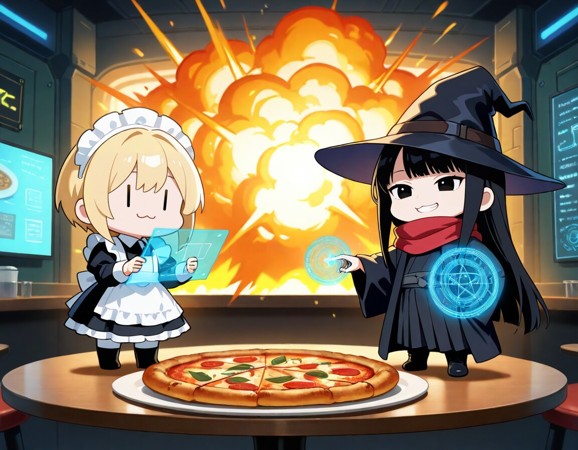 GPU学園の学食でピザを作るメイドさんといつもの魔女さん