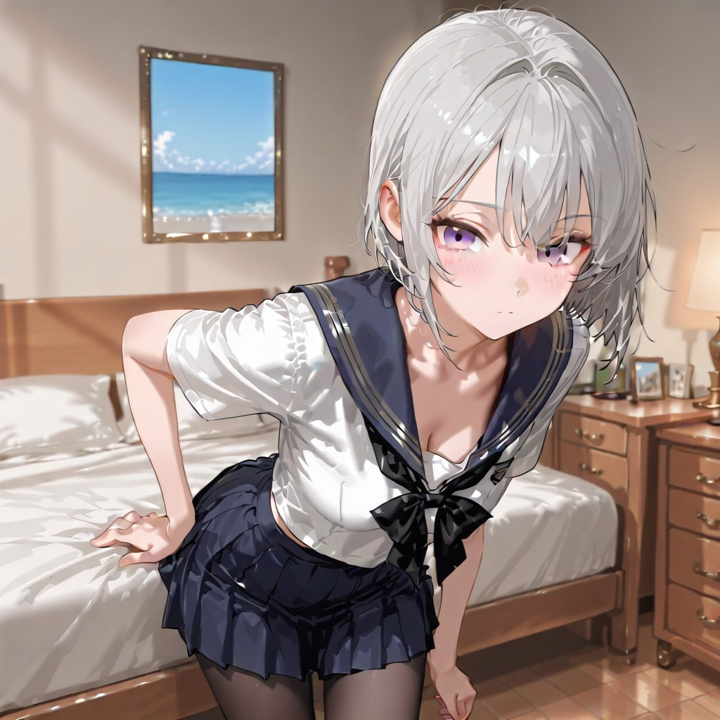 (1087)銀髪ちゃんセーラー服