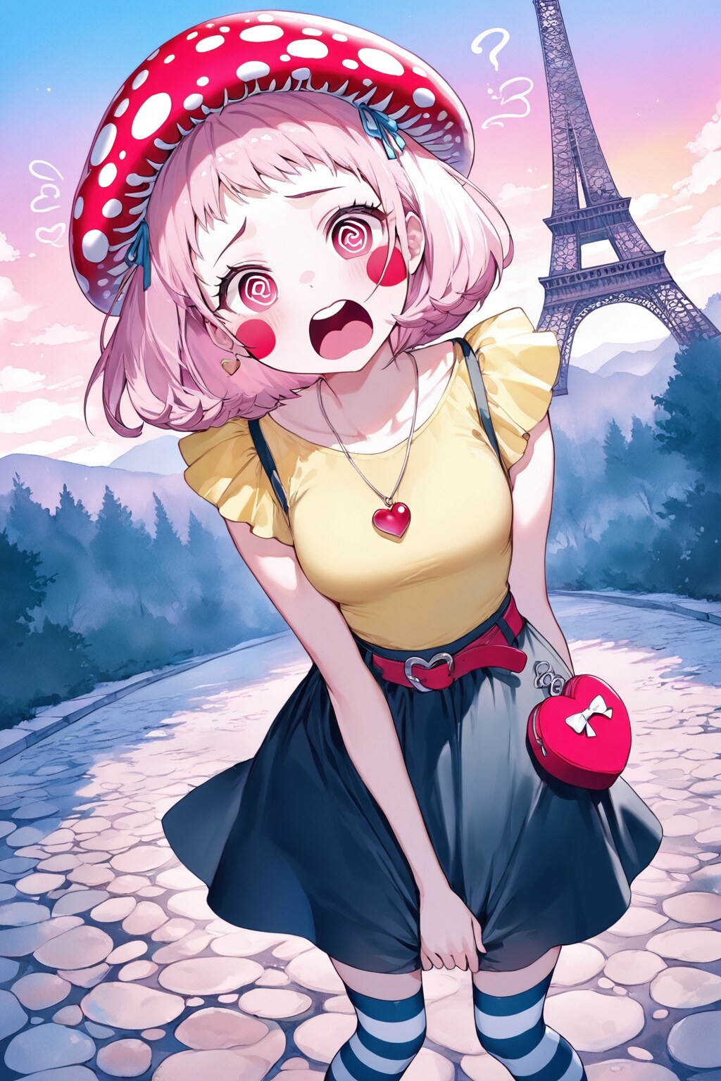 エッフェル塔とピンク髪ちゃん