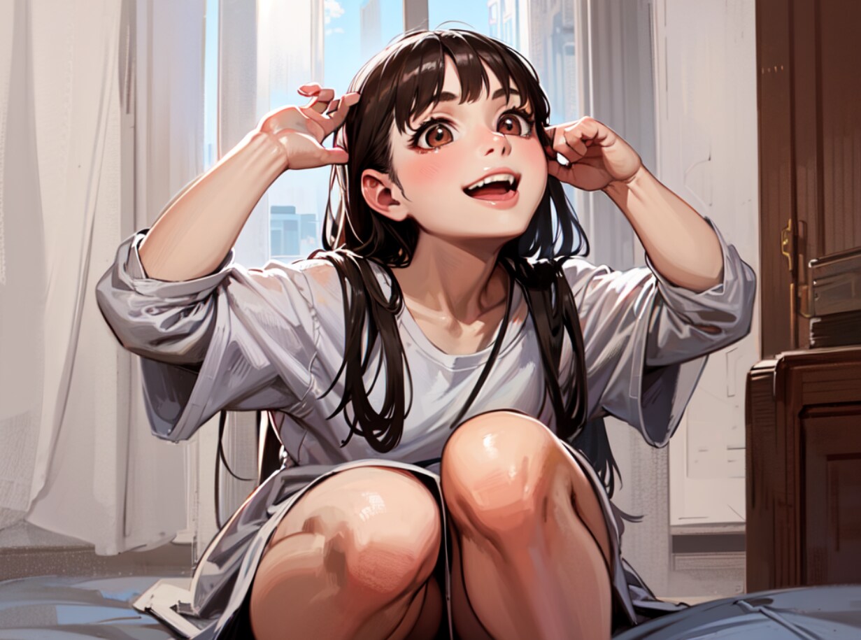 masterpiece, best quality, 1 girl, slender, girl looks into camera, big beautiful brown eyes, smile