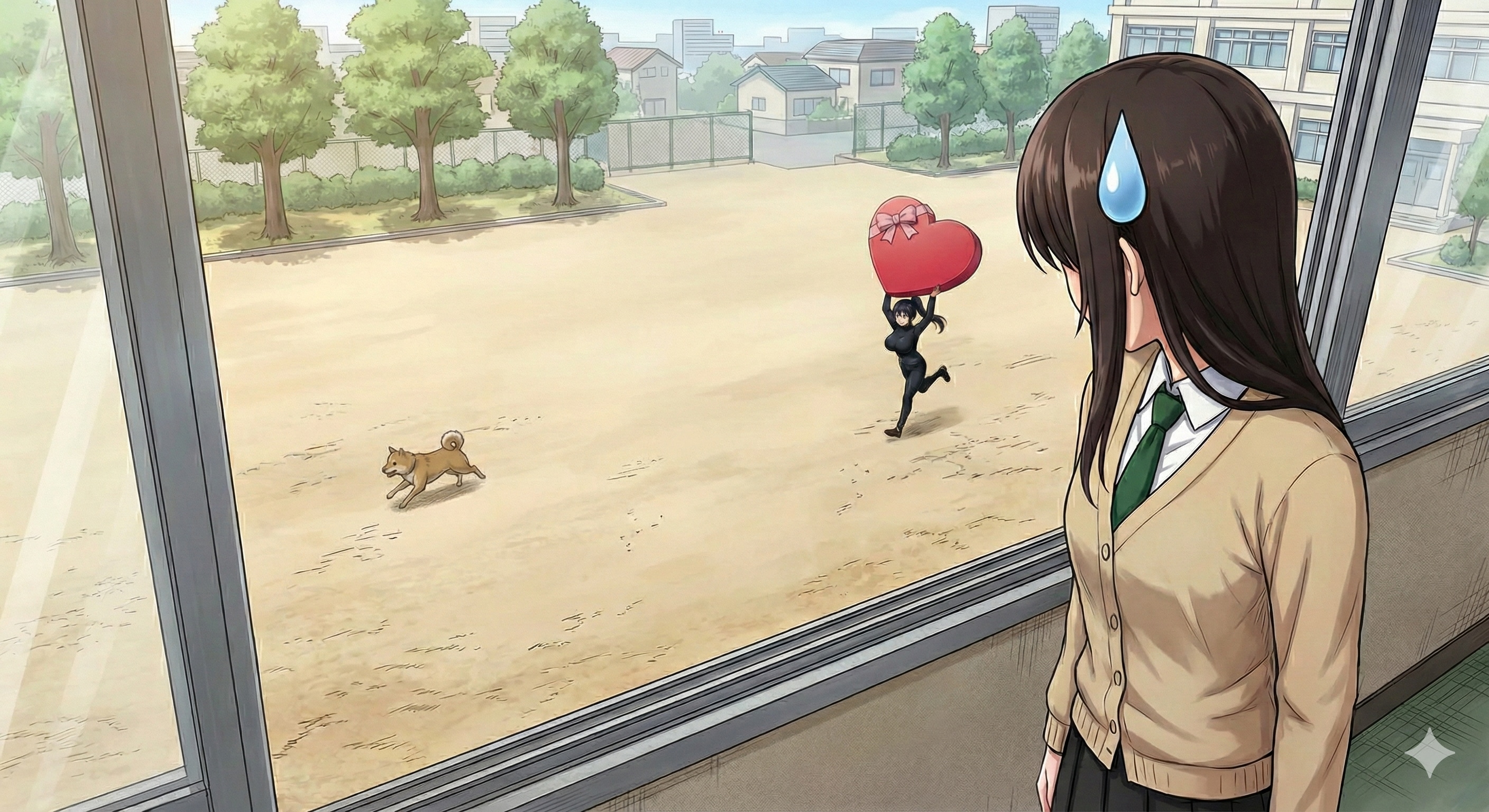 私立聖寧女学院の校庭でゆまさんから逃げる野良犬 | の人気AIイラスト・グラビア